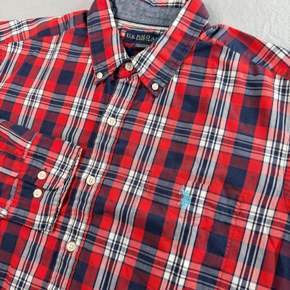 U.S. Polo Assn Mens Red Plaid Button Down Sz XL Long Sleeve Preppy Americana